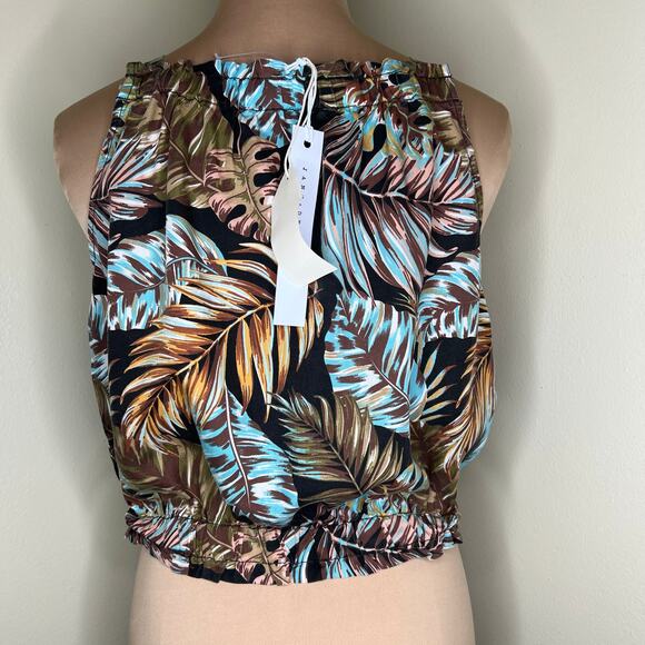 Jane and Delancey Tank Top Womens Small Tropical Palm Leaf Blouson Woven Brown - Picture 3 of 7